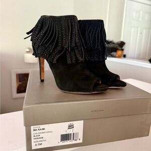 BCBG Black Fringe Heeled Booties